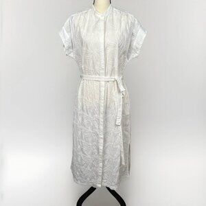 Trovata Birds of Paradise White Midi Shirt Dress Button-Up Embroidered Sheer L